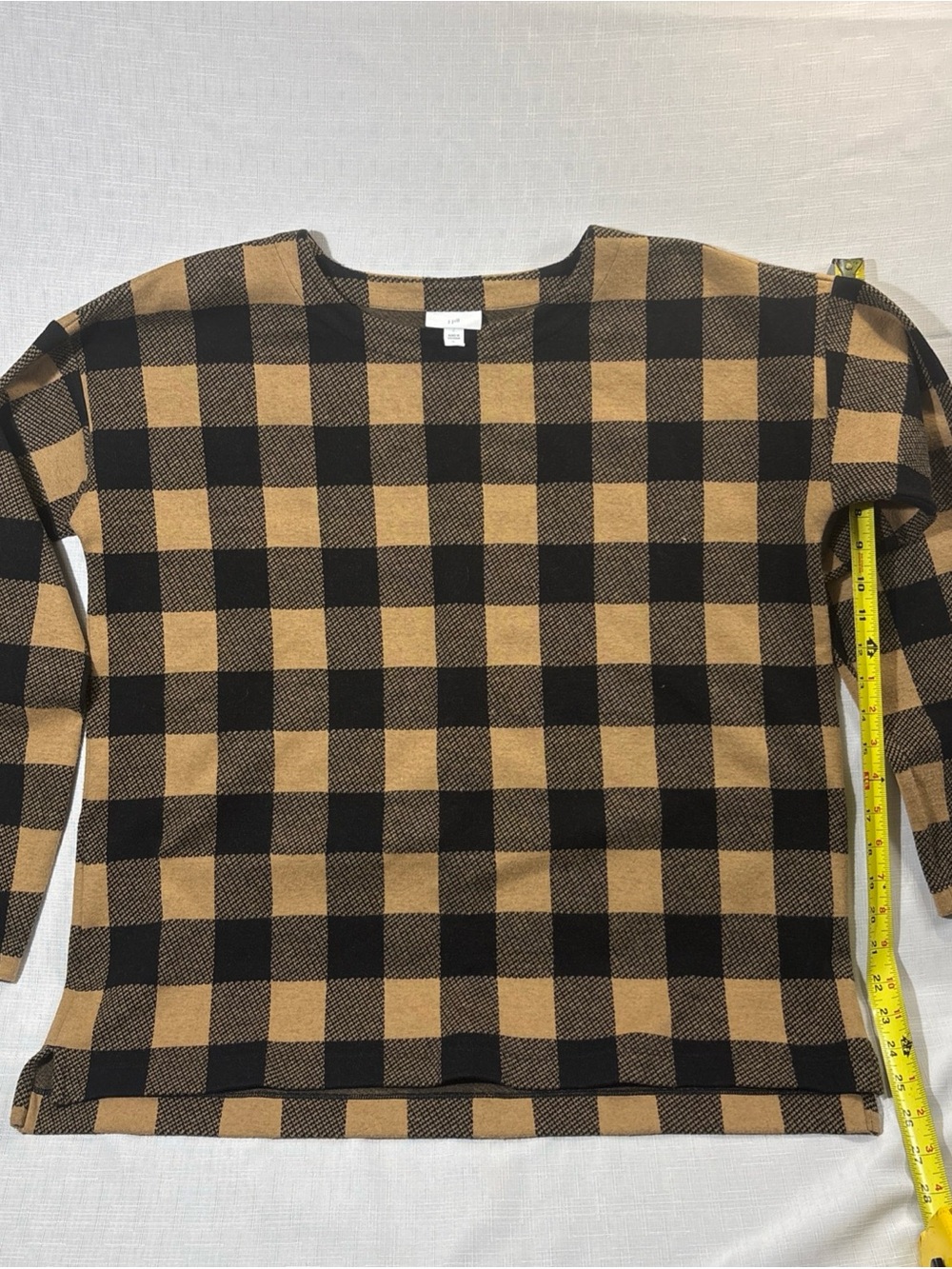 J.Jill buffalo plaid pullover top Stretch Knit Beige & Black Size Large